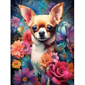 QAZWSX Dachshund Flowers Diamond Art Painting Kits, Dog Diamond Painting Full Diamond Art Kits for Adults Embroidery Cross Stitch Arts Craft Supply Canvas Christmas Gifts Decoration 12x16 Inch