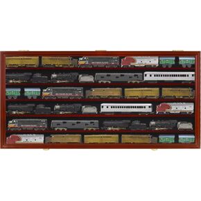 HO, N Scale Trains, 1:64 Wheels, Toy Cars, Minifigures Display Case Rack Wall Cabinet Wall Shadow Box w/UV Protection- Lockable HOT (Mahogany Finish)