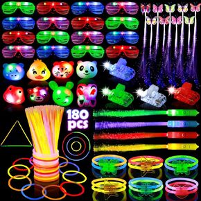 180 Pack Glow In The Dark Party Supplies for Adult Kids, Easter Glow Sticks With LED Glasses, Hair Clips, Glow Sticks Bulk Party Pack Light Up Party Favors for Kids Adults, Wedding, Concert, Birthday