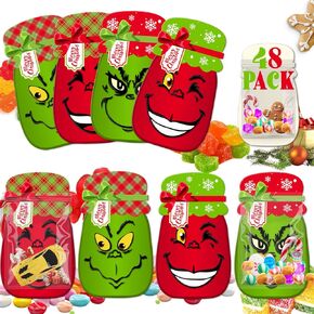 AFZMON Christmas Party Favors for Kids 48 Pack Grinch Mason Jar Paper Cards Bulk with 48 Treat Bags for DIY Classroom Exchange Gifts Merry Christmas Greeting Card Xmas Holiday Party Supplies