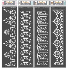 CrafTreat Reusable Border Stencils for Painting on Wood - Border 18, 19, 20 and 21-3X12 Inches - 4 Pcs - Wall Border Stencils for Painting Walls - Decorative Border Stencils for Scrapbooking