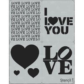Stencil1 4-Pack Love, Hearts Stencils Set - Attractive & Durable Quality Reusable Stencils for Painting - Create Stencil Crafts and Decor - Decor on Walls Fabric & Furniture Recyclable - 8.5" x 11"