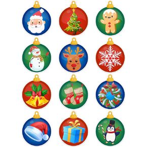 Lucleag 360 PCS Christmas Ornament Stickers, 12 Styles Ornament Ball with Christmas Elements Stickers for Kids, Christmas Stickers for Envelope Seals Card Candy Xmas Gift Present Decorations