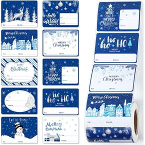 250 Pcs Christmas Gift Tag Self Adhesive Christmas Label Sticker Winter Christmas Tree Elk Snowman Stickers Paper Tags for Xmas Winter Holiday Party Supplies