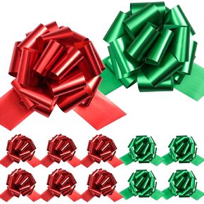 20 Pieces Christmas Pull Bows Red and Green Ribbon Bows with Metallic Luster and Metal Texture for Present Wrapping, Xmas, Wedding, Valentine's Day and Christmas Wreath Baskets, 5 inches (Red, Green)