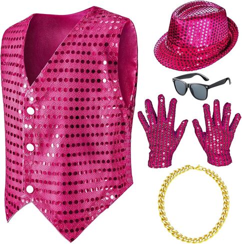 مجموعة نظارات رقص الهيب هوب للأطفال للأولاد من الترتر وقبعة لحفلات الرقص من 3 إلى 10 سنوات in Kuwait