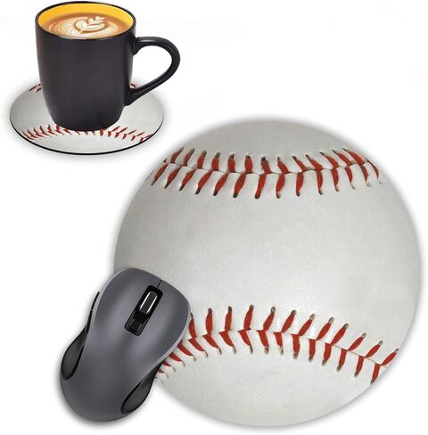 Round Mouse Pad with Coasters Set, Baseball Design Mouse Pad Non-Slip Rubber Mousepad Office Accessories Desk Decor Mouse Pads for Computers Laptop in Saudi Arabia