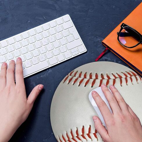 Round Mouse Pad with Coasters Set, Baseball Design Mouse Pad Non-Slip Rubber Mousepad Office Accessories Desk Decor Mouse Pads for Computers Laptop in Saudi Arabia