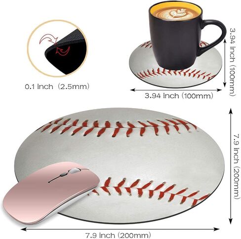 Round Mouse Pad with Coasters Set, Baseball Design Mouse Pad Non-Slip Rubber Mousepad Office Accessories Desk Decor Mouse Pads for Computers Laptop in Saudi Arabia