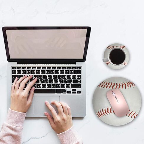 Round Mouse Pad with Coasters Set, Baseball Design Mouse Pad Non-Slip Rubber Mousepad Office Accessories Desk Decor Mouse Pads for Computers Laptop in Saudi Arabia