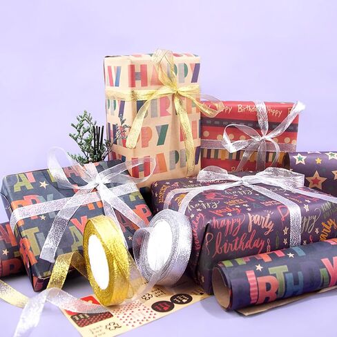 CCXSY Happy Birthday Wrapping Paper,Kraft Paper Music Colour Lines 27x20 Inch Folding Packaging 10 Sheets in Saudi Arabia