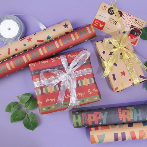 CCXSY Happy Birthday Wrapping Paper,Kraft Paper Music Colour Lines 27x20 Inch Folding Packaging 10 Sheets in Saudi Arabia