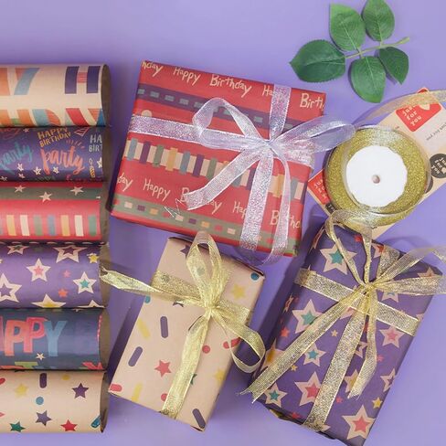 CCXSY Happy Birthday Wrapping Paper,Kraft Paper Music Colour Lines 27x20 Inch Folding Packaging 10 Sheets in Saudi Arabia