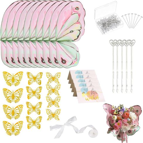 Aiouclay 93Pcs Flower Bouquet Accessories,Butterfly Wrapping Paper,Butterflies for Bouquets,Flower Wrapping Paper for Mother's Day Wedding Graduation Birthday Flower Shop DIY Craft in Saudi Arabia