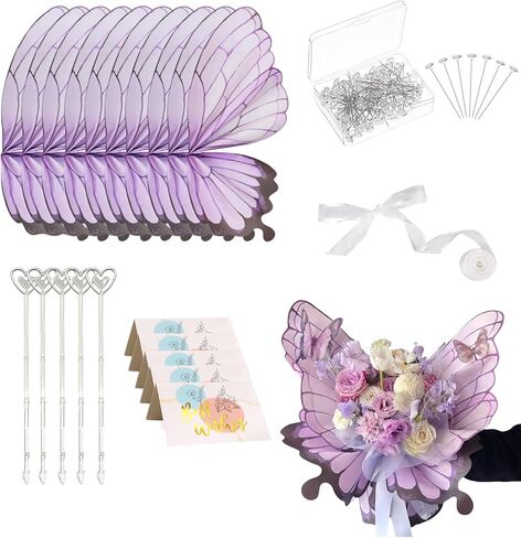 Aiouclay 93Pcs Flower Bouquet Accessories,Butterfly Wrapping Paper,Butterflies for Bouquets,Flower Wrapping Paper for Mother's Day Wedding Graduation Birthday Flower Shop DIY Craft in Saudi Arabia