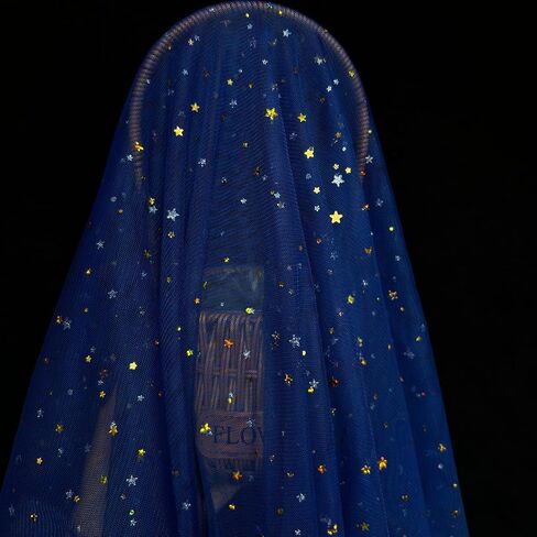 Glitter Tulle Fabric Rolls 63 inch by 5 Yards Navy Blue Gold Star Moon Sequin Tulle Netting Fabric for Tutu Skirt Sewing DIY Crafts Wedding Birthday Baby Shower in Kuwait