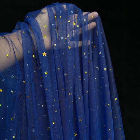 Glitter Tulle Fabric Rolls 63 inch by 5 Yards Navy Blue Gold Star Moon Sequin Tulle Netting Fabric for Tutu Skirt Sewing DIY Crafts Wedding Birthday Baby Shower in Kuwait