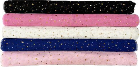 Glitter Tulle Fabric Rolls 63 inch by 5 Yards Navy Blue Gold Star Moon Sequin Tulle Netting Fabric for Tutu Skirt Sewing DIY Crafts Wedding Birthday Baby Shower in Kuwait