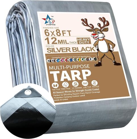 STARPYNG-12 Mil Pink/Silver 6x8 Feet Tarp-Heavy Duty Poly Tarp-Cover,Waterproof, UV Resistant, Weather Resistant, Cover Cars, Boats, Courtyards,Camping in Kuwait