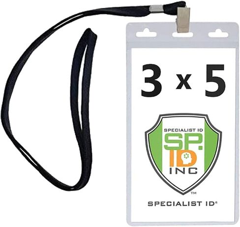 10 Pack - Large 3x5 Inch Large Clear Vertical Badge and Credential Holders with Lanyards for VIP Badges by Specialist ID (Black) in Kuwait