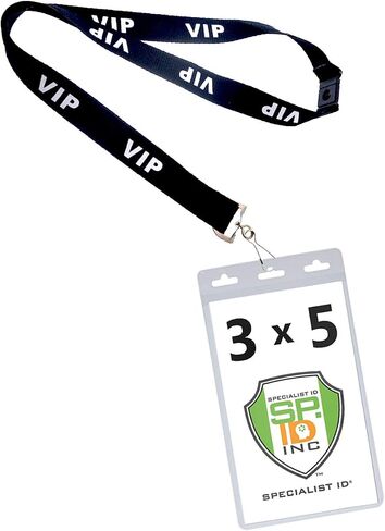 10 Pack - Large 3x5 Inch Large Clear Vertical Badge and Credential Holders with Lanyards for VIP Badges by Specialist ID (Black) in Kuwait