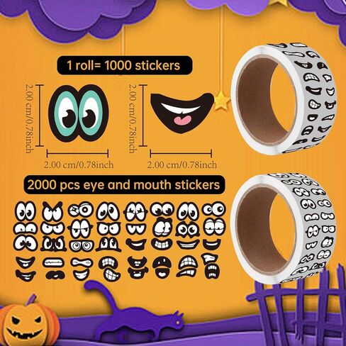 2000 قطعة من ملصقات الهالوين، ملصقات عيون الفم، ملصقات كرتونية، ملصقات فنية للحرف اليدوية، سجل القصاصات بنفسك (أسود) in Kuwait