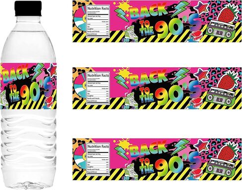 90s Party Supplies，24 Pieces Water Bottle Labels For Back to the 90s Party Decorations，Boys Girls Kids Baby Birthday Party Decorations in Saudi Arabia