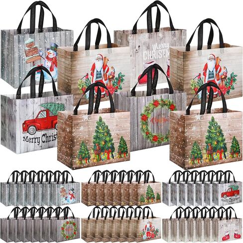 Sanwuta 48 Pcs Christmas Bags for Gifts Large Christmas Tote Bags Treat Bags Reusable Christmas Non Woven Bags Gift Bags with Handles for Xmas Wrapping Shopping Party 12.8 x 9.8 x 6.7 In in Kuwait