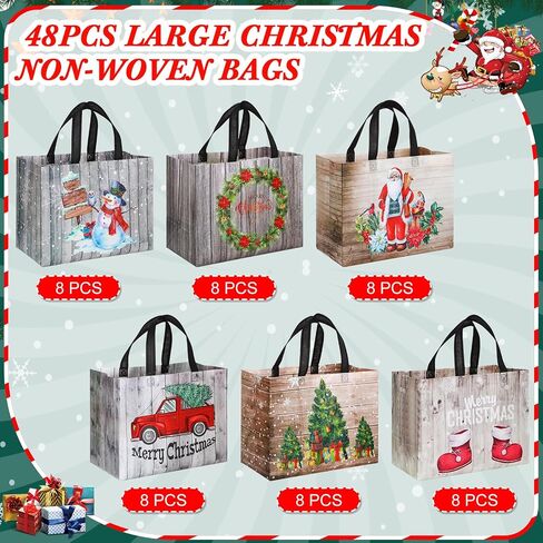 Sanwuta 48 Pcs Christmas Bags for Gifts Large Christmas Tote Bags Treat Bags Reusable Christmas Non Woven Bags Gift Bags with Handles for Xmas Wrapping Shopping Party 12.8 x 9.8 x 6.7 In in Kuwait