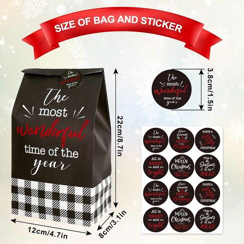 Whaline Christmas Party Favor Bags Christmas Greetings Goody Bags Red White Black Buffalo Plaid Gift Bags Holiday Treat bags with Gift Tag Stickers for Xmas Party Supplies Gift Wrap, 36Pcs in Saudi Arabia