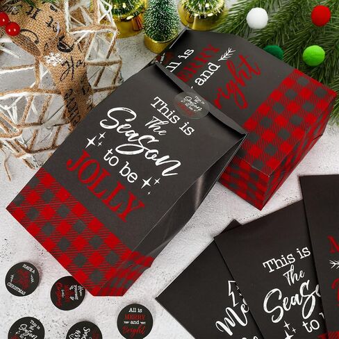 Whaline Christmas Party Favor Bags Christmas Greetings Goody Bags Red White Black Buffalo Plaid Gift Bags Holiday Treat bags with Gift Tag Stickers for Xmas Party Supplies Gift Wrap, 36Pcs in Saudi Arabia