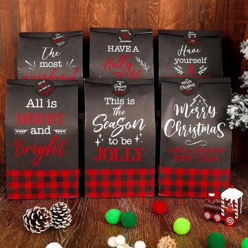 Whaline Christmas Party Favor Bags Christmas Greetings Goody Bags Red White Black Buffalo Plaid Gift Bags Holiday Treat bags with Gift Tag Stickers for Xmas Party Supplies Gift Wrap, 36Pcs in Saudi Arabia