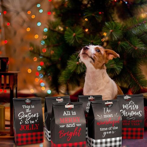 Whaline Christmas Party Favor Bags Christmas Greetings Goody Bags Red White Black Buffalo Plaid Gift Bags Holiday Treat bags with Gift Tag Stickers for Xmas Party Supplies Gift Wrap, 36Pcs in Saudi Arabia