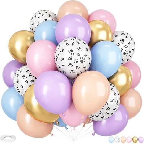 Dog Paw Balloons,12 Inch Pastel Pink Balloons 50Pcs Paw Print Balloons with Blue Pink Purple Orange Gold Balloons for Boys and Girls Birthday Baby Shower Dog Birthday Party Decoration in Saudi Arabia