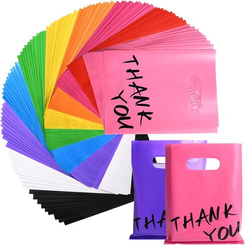 Umikk 100 Pcs Small Plastic Gift Bags, 6"x8" Party Bags for Kids Birthday, Small Plastic Bags with Handles, Party Favor Bags for Easter, Christmas, Valentine's, Craft Show, Wedding, 10 Color in Saudi Arabia