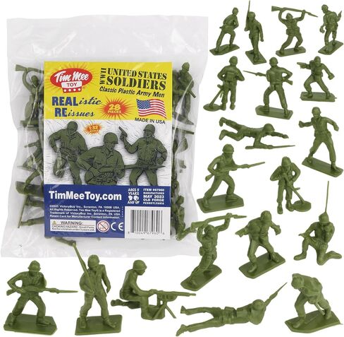 Tim Mee Toy Plastic Army Men - 28pc OD Green WW2 Soldier Figures - Made in USA in Saudi Arabia