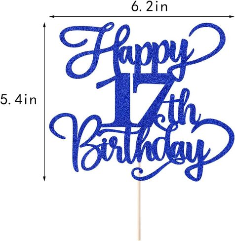 Glitter Happy 17th Birthday Cake Topper,Hello 17，Cheers to 17Years,17th Anniversary Cake Topper， boy girl 17 years old birthday Party Decor (blue) in Saudi Arabia