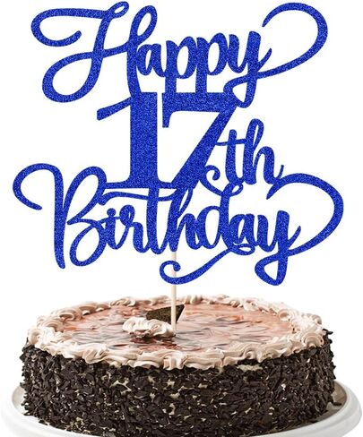 Glitter Happy 17th Birthday Cake Topper,Hello 17，Cheers to 17Years,17th Anniversary Cake Topper， boy girl 17 years old birthday Party Decor (blue) in Saudi Arabia