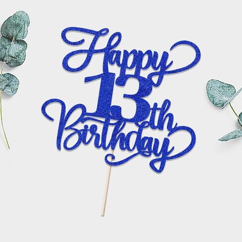 Glitter Happy 17th Birthday Cake Topper,Hello 17，Cheers to 17Years,17th Anniversary Cake Topper， boy girl 17 years old birthday Party Decor (blue) in Kuwait