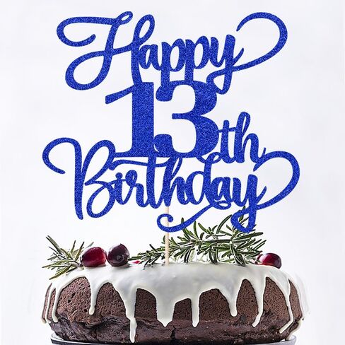Glitter Happy 17th Birthday Cake Topper,Hello 17，Cheers to 17Years,17th Anniversary Cake Topper， boy girl 17 years old birthday Party Decor (blue) in Kuwait