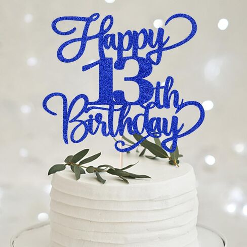 Glitter Happy 17th Birthday Cake Topper,Hello 17，Cheers to 17Years,17th Anniversary Cake Topper， boy girl 17 years old birthday Party Decor (blue) in Kuwait
