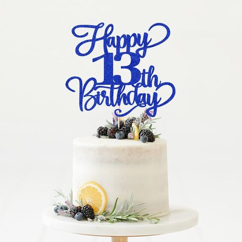 Glitter Happy 17th Birthday Cake Topper,Hello 17，Cheers to 17Years,17th Anniversary Cake Topper， boy girl 17 years old birthday Party Decor (blue) in Kuwait