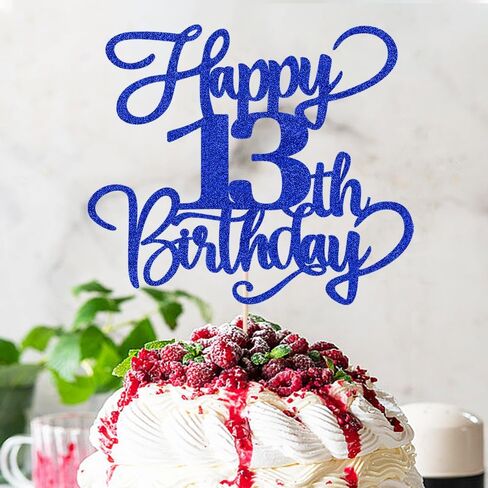 Glitter Happy 17th Birthday Cake Topper,Hello 17，Cheers to 17Years,17th Anniversary Cake Topper， boy girl 17 years old birthday Party Decor (blue) in Kuwait