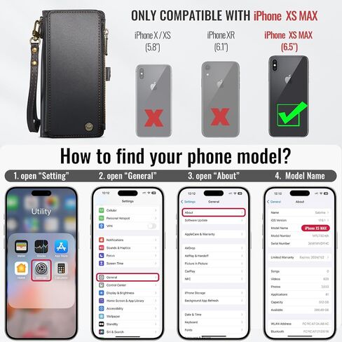 Defencase for iPhone Xs Max Wallet Case with RFID Card Holder, Black in Saudi Arabia