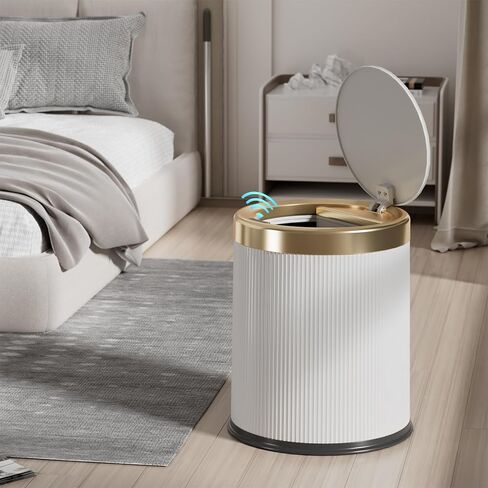 Telescoping Kitchen Trash Can with Lid, 20L/5.3Gal to 45L/12Gal Adjustable Capacity/Height Garbage Can, Plastic Slim and High Trash Bin with Wheels for Bathroom/Bedroom/Living Room/Office, White in Kuwait