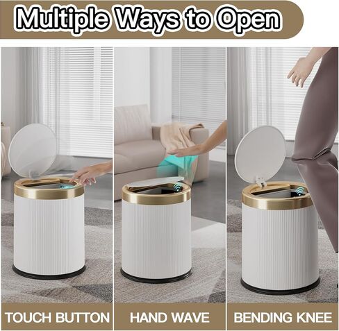 Telescoping Kitchen Trash Can with Lid, 20L/5.3Gal to 45L/12Gal Adjustable Capacity/Height Garbage Can, Plastic Slim and High Trash Bin with Wheels for Bathroom/Bedroom/Living Room/Office, White in Kuwait