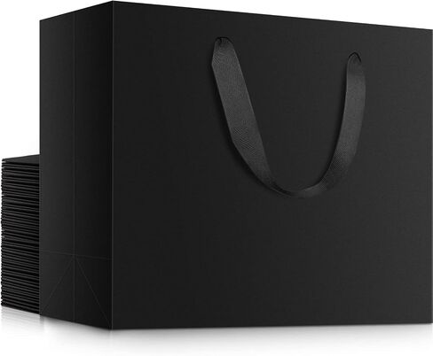 EUSOAR Exra Large Gift Wrap Bags Bulk, 50 Pack 16x6x12 inches Black Paper Heavy Duty Bags with Handles, for Business, Grocery, Boutique, Retail, Wedding, Party Favors, Baby Showers, Birthdays in Saudi Arabia