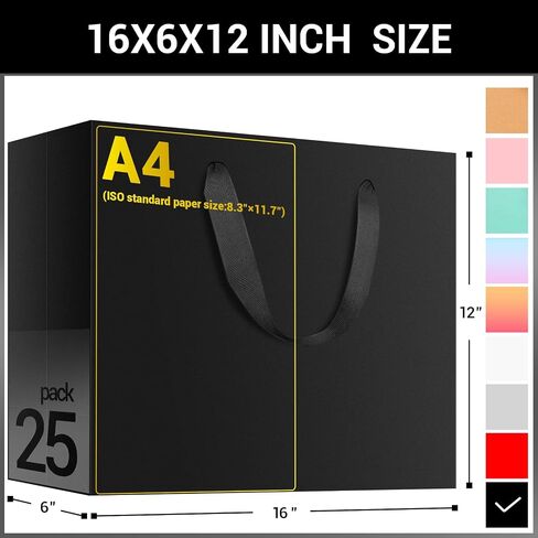 EUSOAR Exra Large Gift Wrap Bags Bulk, 50 Pack 16x6x12 inches Black Paper Heavy Duty Bags with Handles, for Business, Grocery, Boutique, Retail, Wedding, Party Favors, Baby Showers, Birthdays in Saudi Arabia