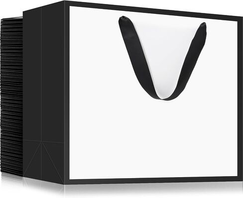EUSOAR Exra Large Gift Wrap Bags Bulk, 50 Pack 16x6x12 inches Black Paper Heavy Duty Bags with Handles, for Business, Grocery, Boutique, Retail, Wedding, Party Favors, Baby Showers, Birthdays in Saudi Arabia