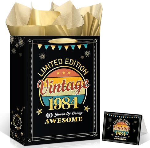 Vintage 50th Birthday Gift Bags for Women Men 1975 Birthday Gift Wrap Bags with 50th Birthday Wrapping Paper and Greeting Card for 50 Years Old Birthday Anniversary Party Supplies in Saudi Arabia